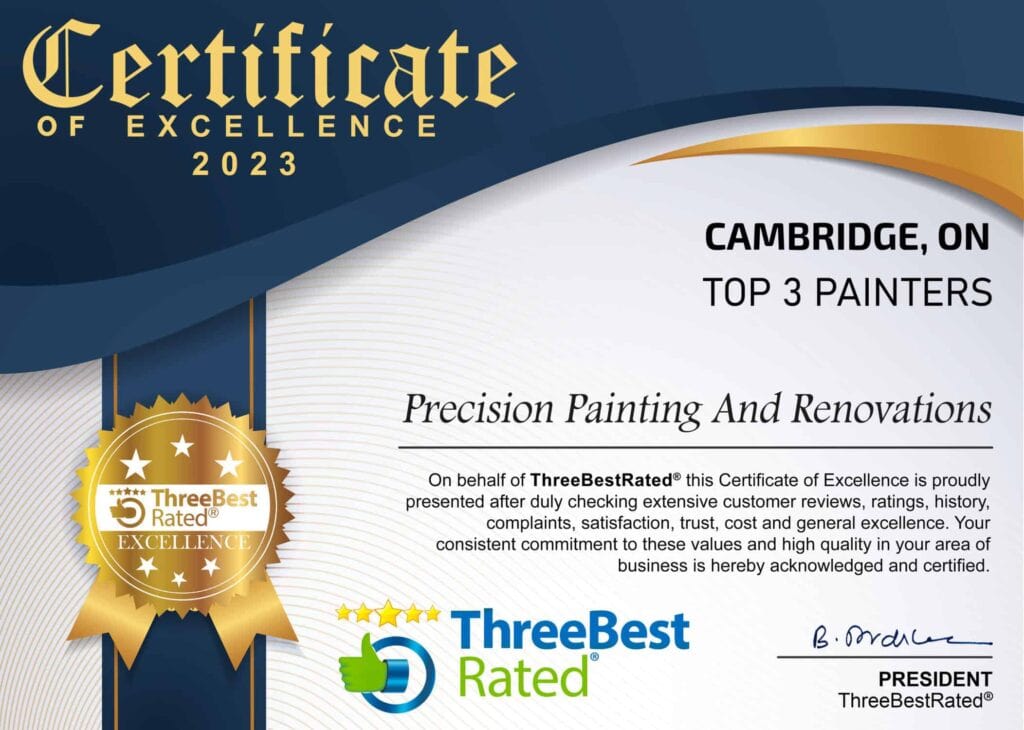 ThreeBest Rated 2023 Certificate of Excellence Painting Award to Precision Painting