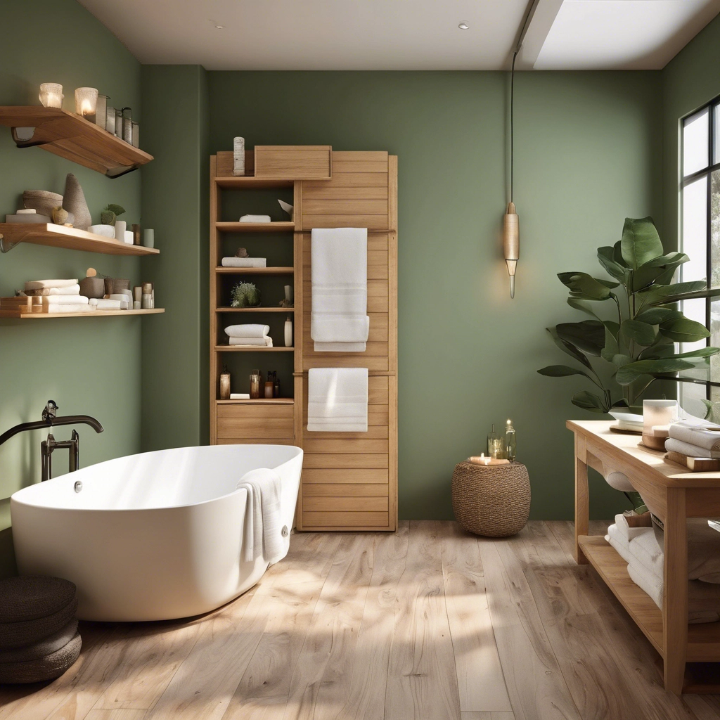 Bathroom painted in spa-like eucalyptus green as one the 2024 top trending paint colours for bathrooms.