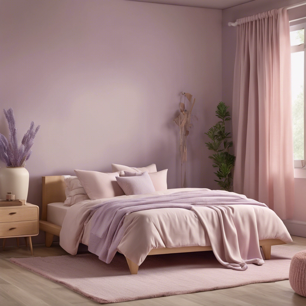 Bedroom painted in muted lavender and blush trending paint colours