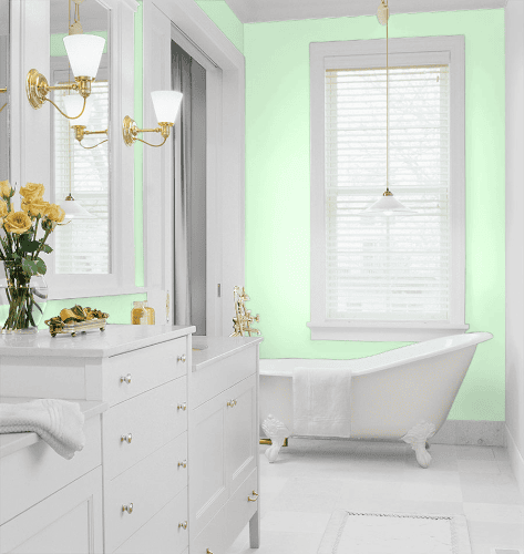 Spa-like bathroom with walls painted in Dulux DLX1225-3 Applemint