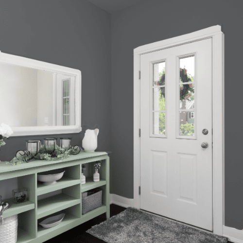 Modern entryway with walls painted in Dulux DLX1010-7 Zombie