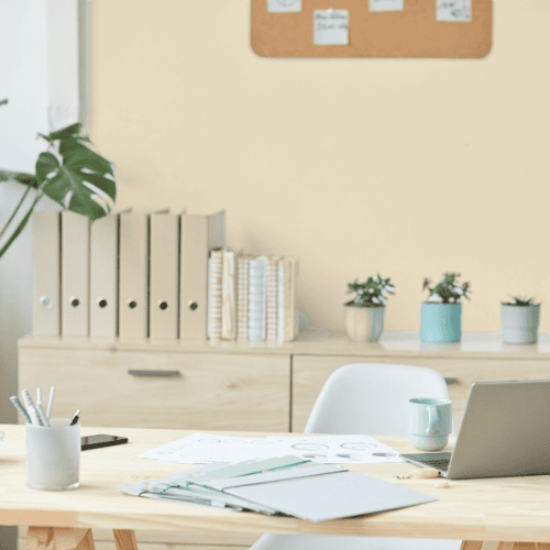 Contemporary home office with walls painted in Dulux DLX1104-3 Deserted Beach