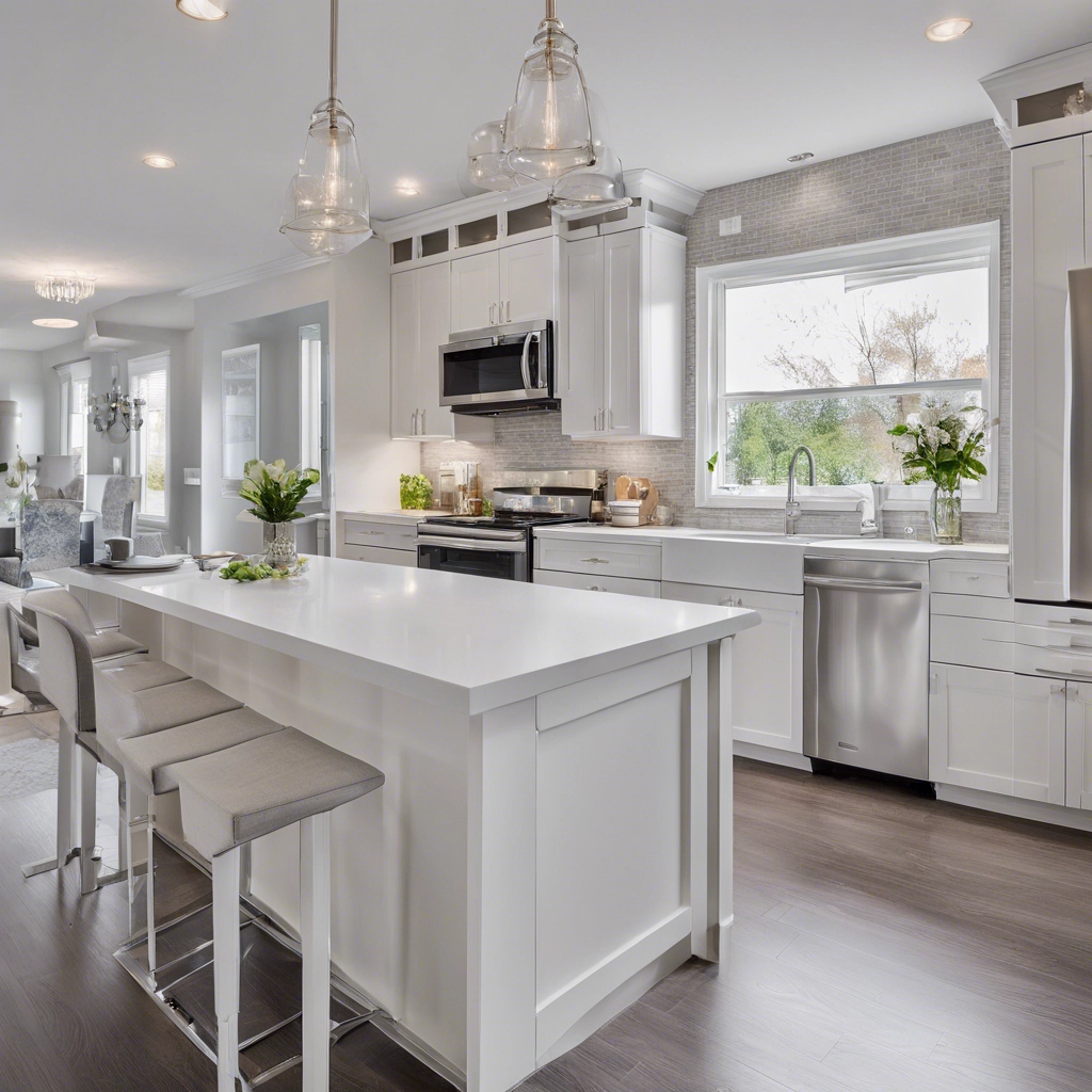 A Brantford kitchen featuring freshly repainted cabinets in white with updated hardware.