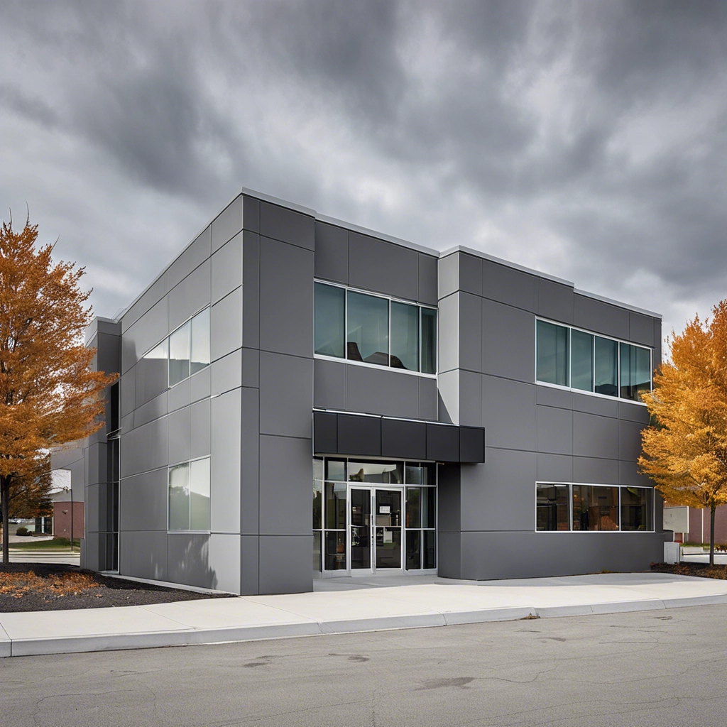 A commercial building in Brantford featuring a freshly painted modern grey exterior.